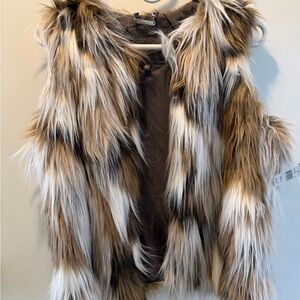 Jou Jou Faux Fur Vest - Brown and Cream
